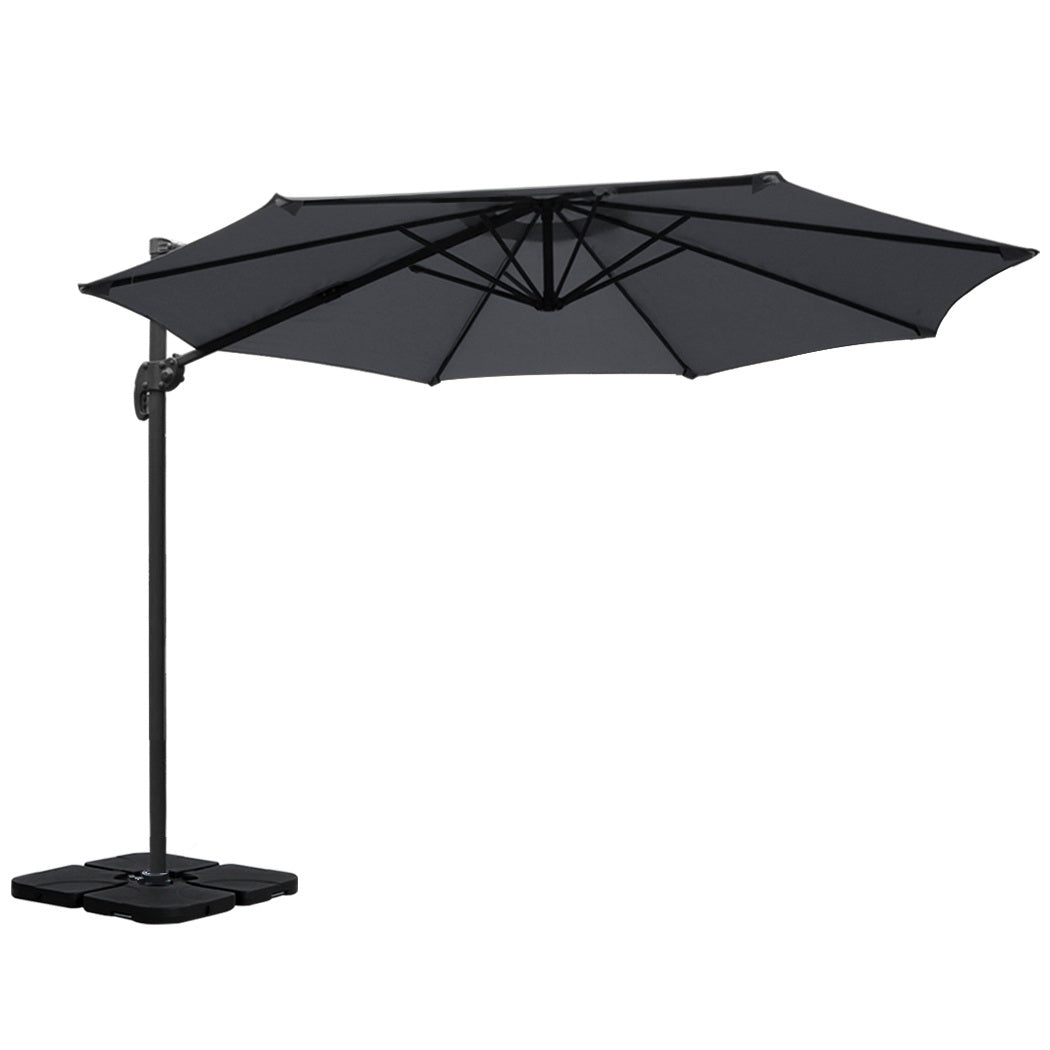 Marlook 3m Outdoor Umbrella w/Base Cantilever Beach Roma 360 Degree Tilt Charcoal