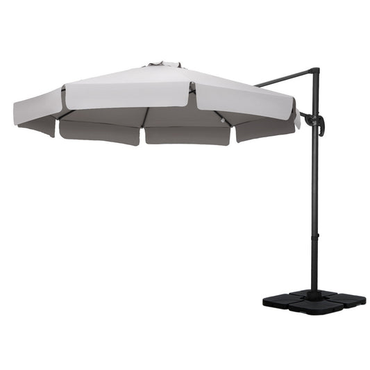 Marlook 3m Outdoor Umbrella w/Base Cantilever Beach Roma 360 Degree Tilt Grey