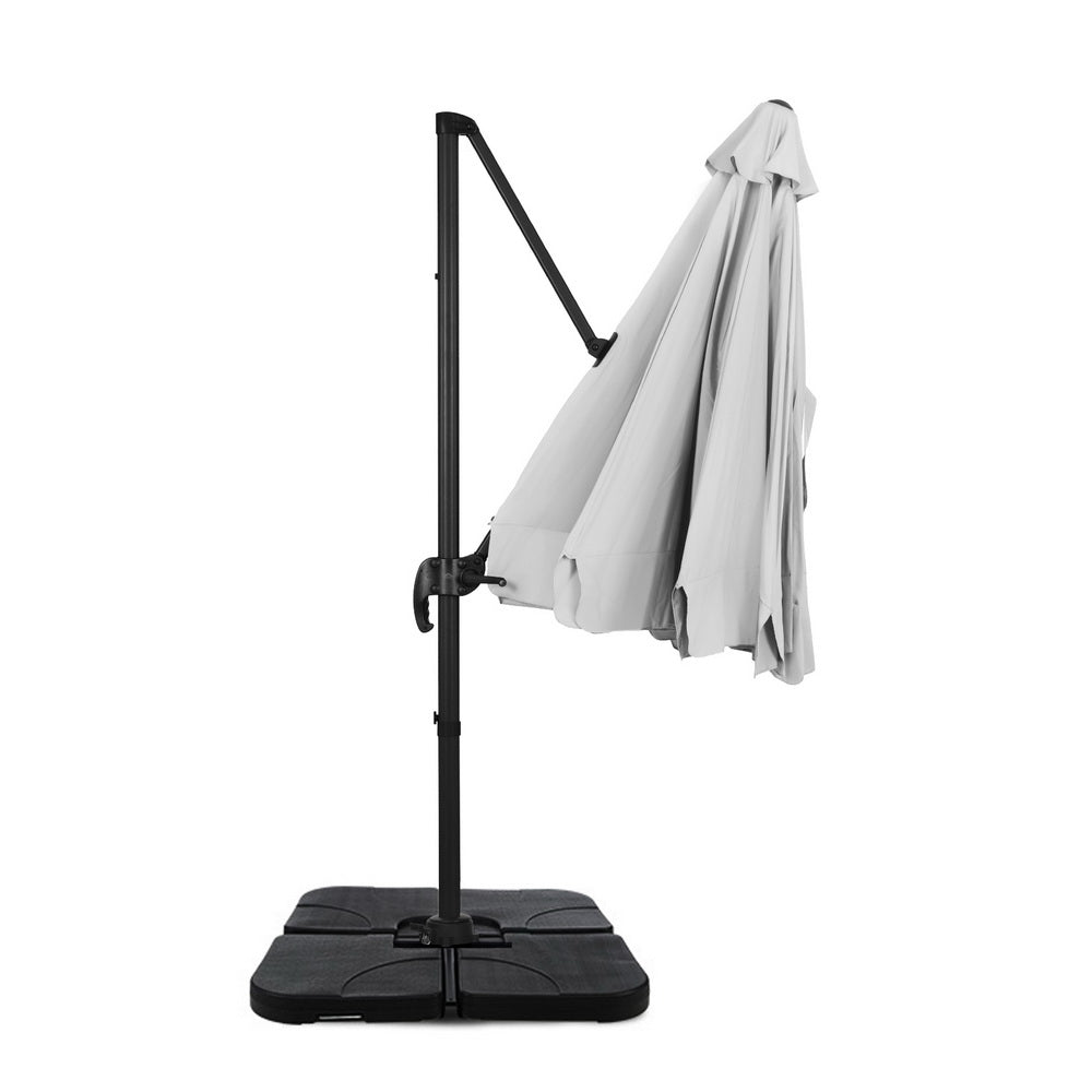 Marlook 3m Outdoor Umbrella w/Base Cantilever Beach Roma 360 Degree Tilt Grey