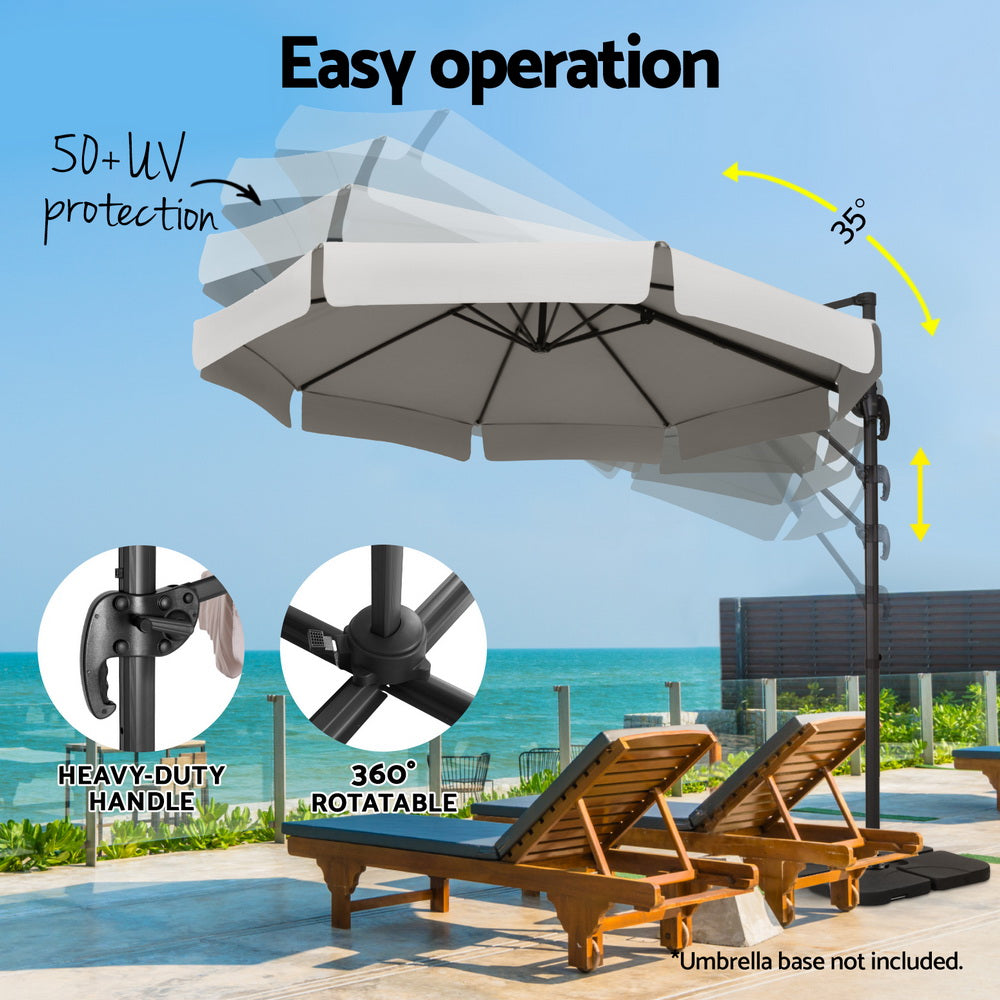 Marlook 3m Outdoor Umbrella Cantilever 360 Degree Tilt Beach Roma Grey