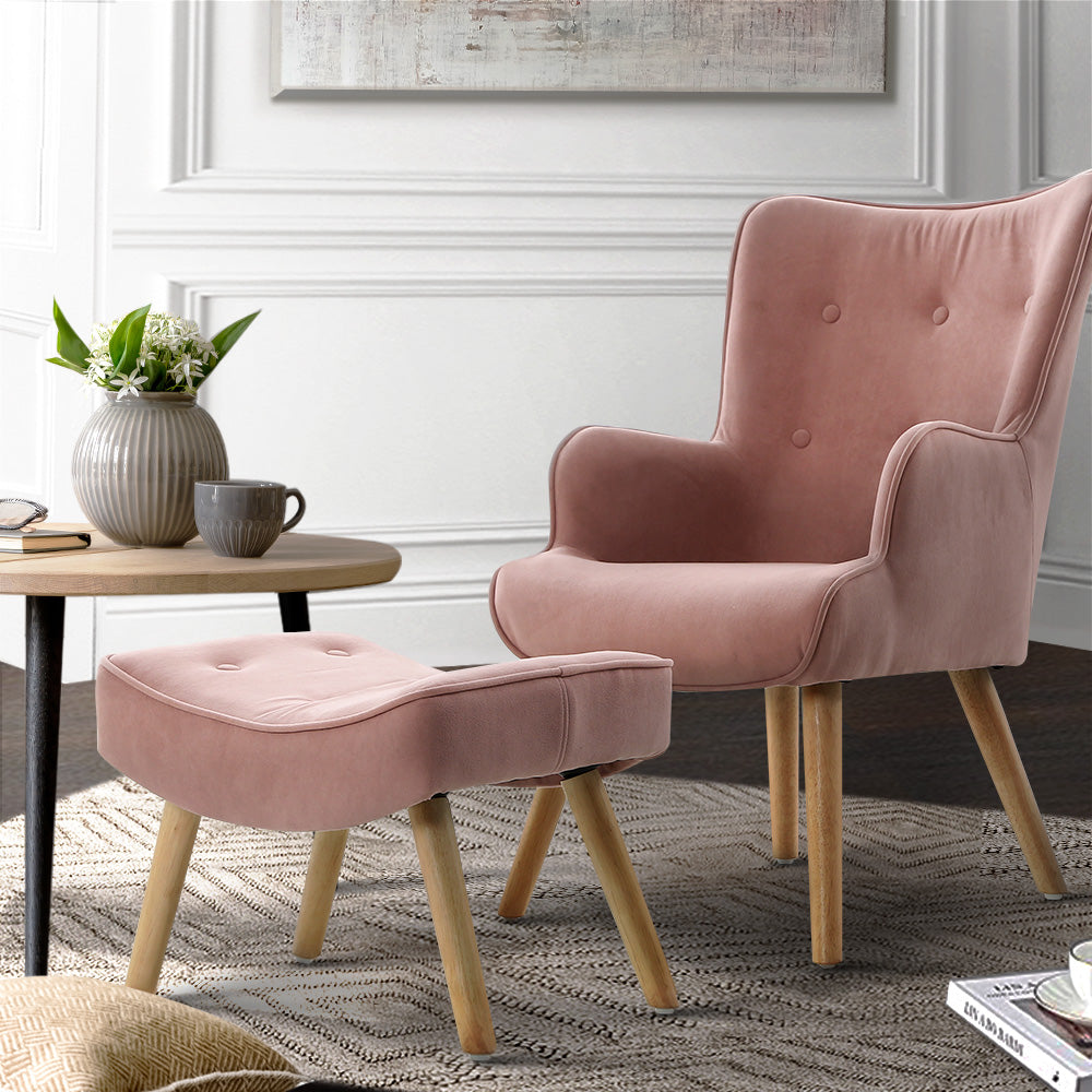 Marlook Armchair Set with Ottoman Pink Lansar