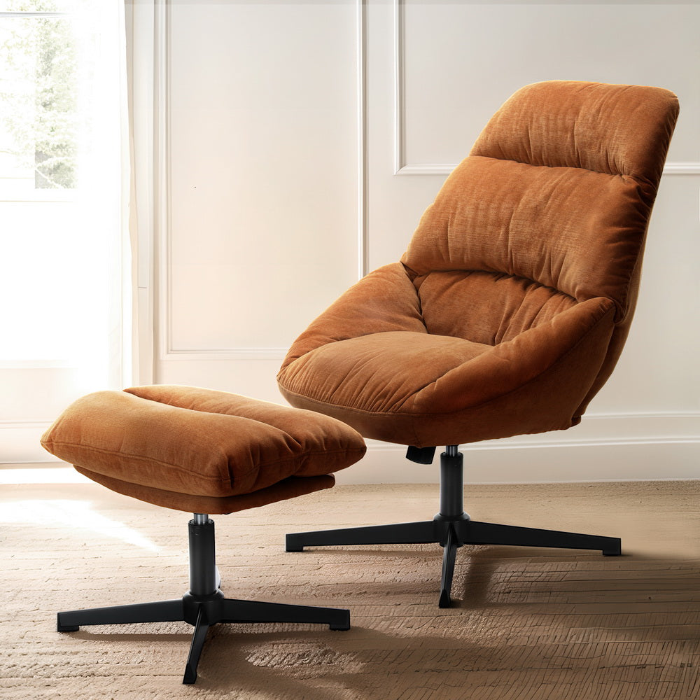 Marlook Armchair Set with Ottoman Linen Fabric Orange Yaro