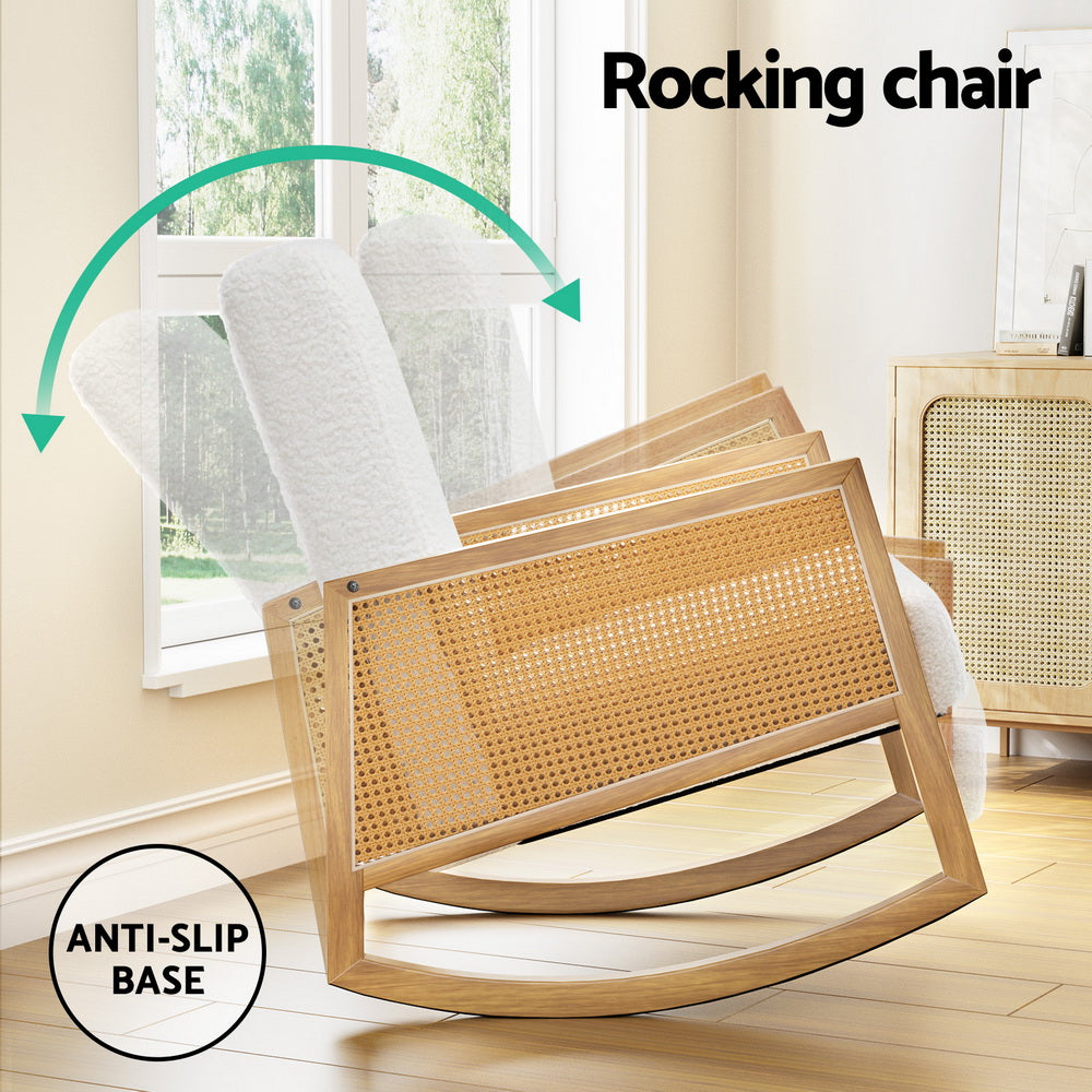 Marlook Armchair Rocking Chair Boucle Rattan White