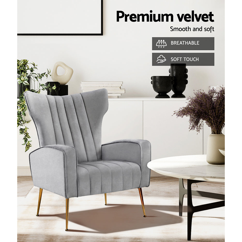 Marlook Armchair Grey Velvet Kate