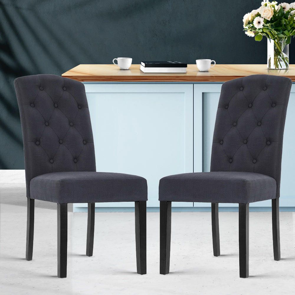 Marlook Dining Chairs Set of 2 Linen Parsons Chair Dark Grey