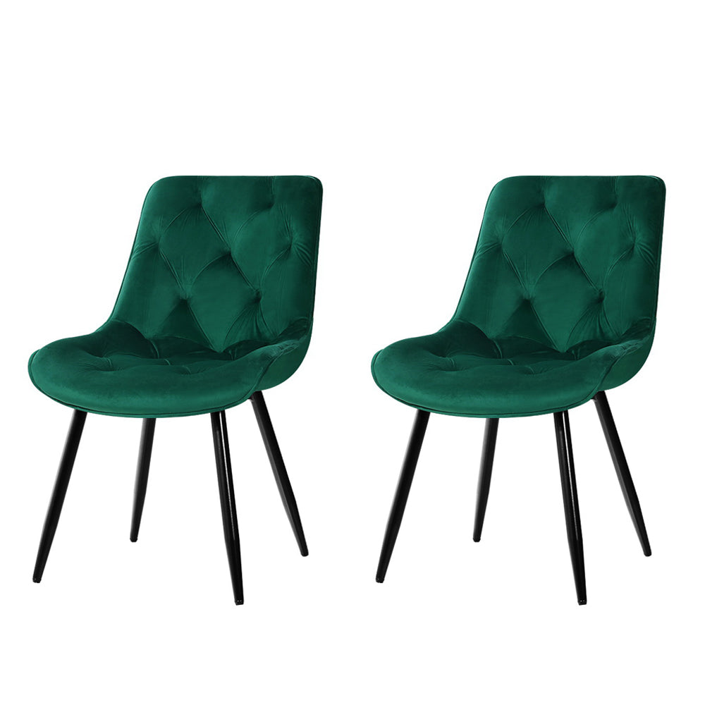 Marlook Dining Chairs Set of 2 Velvet Diamond Tufted Green