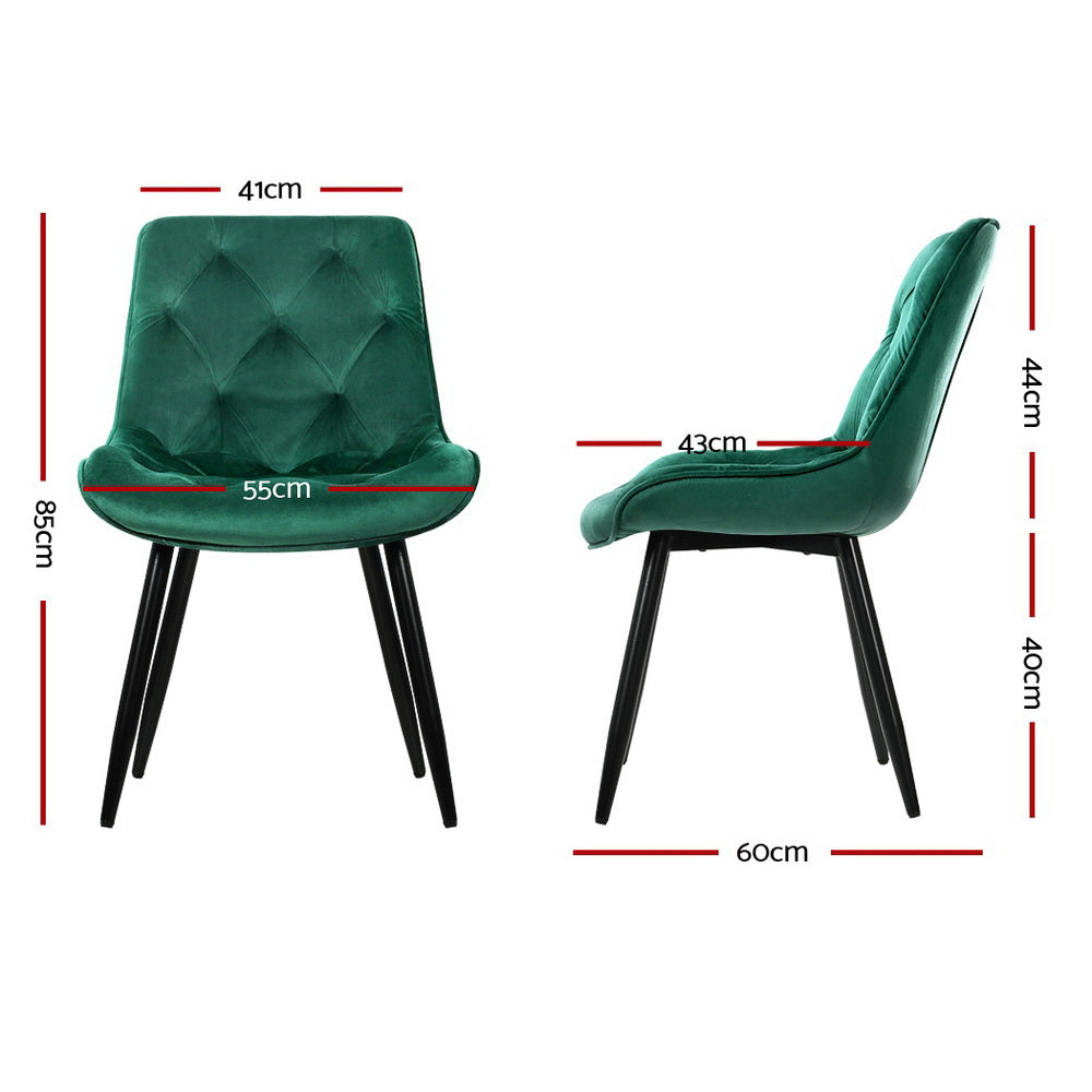 Marlook Dining Chairs Set of 2 Velvet Diamond Tufted Green