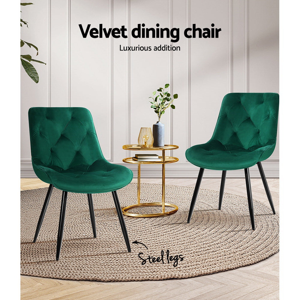 Marlook Dining Chairs Set of 2 Velvet Diamond Tufted Green