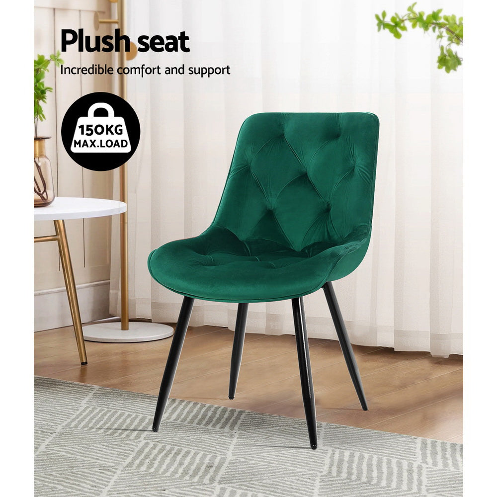 Marlook Dining Chairs Set of 2 Velvet Diamond Tufted Green