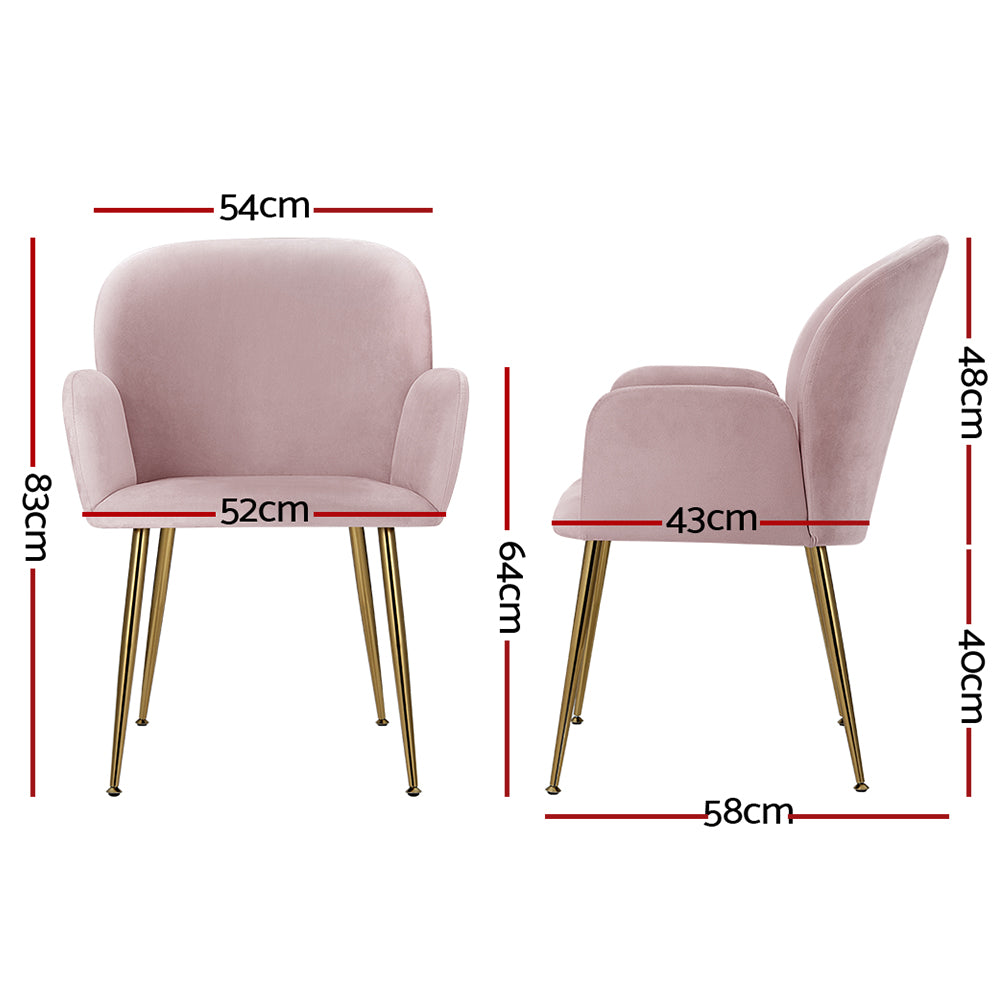 Marlook Dining Chairs Set of 2 Velvet Armchair Pink