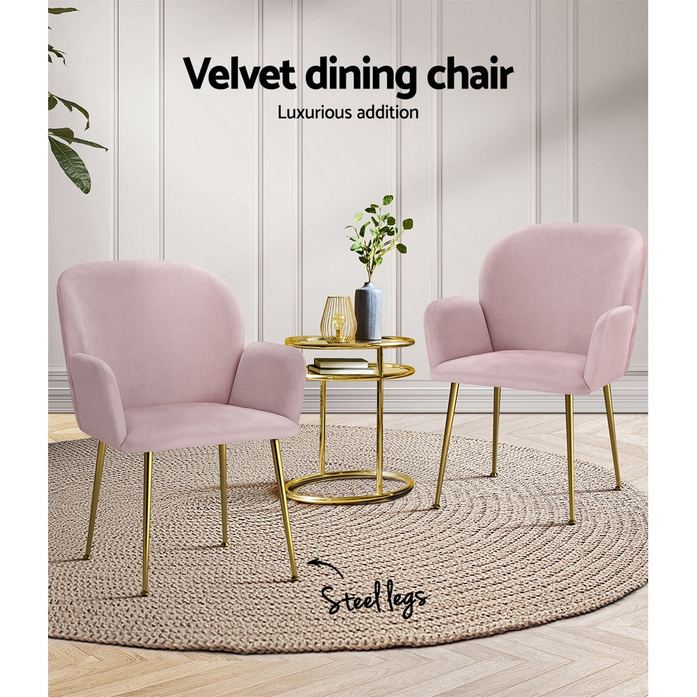 Marlook Dining Chairs Set of 2 Velvet Armchair Pink