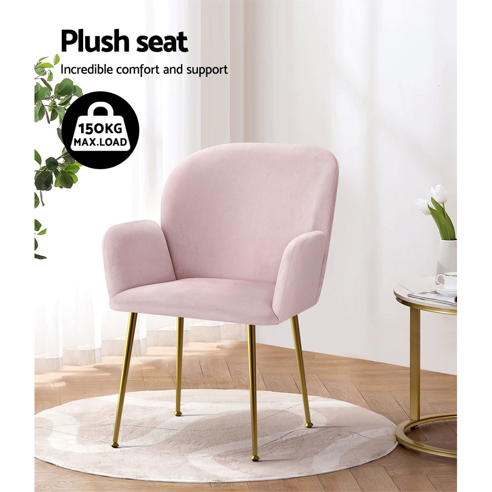 Marlook Dining Chairs Set of 2 Velvet Armchair Pink