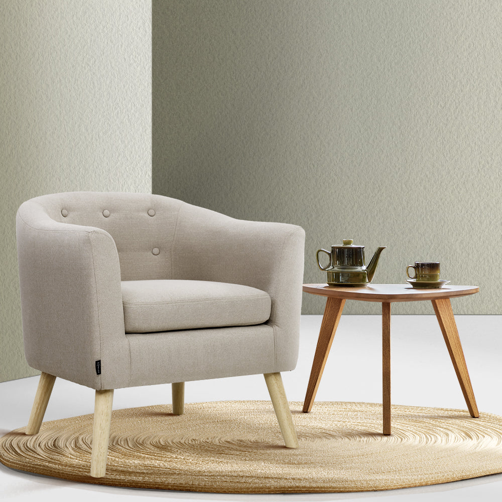 Marlook ADORA Armchair Tub Chair Single Accent Armchairs Sofa Lounge Fabric Beige