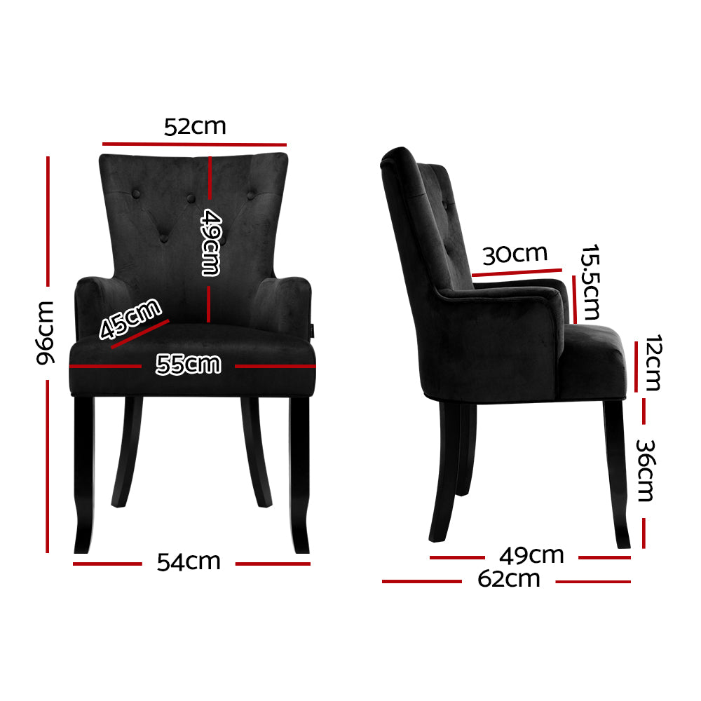 Marlook Dining Chair Velvet French Provincial Armchair Black