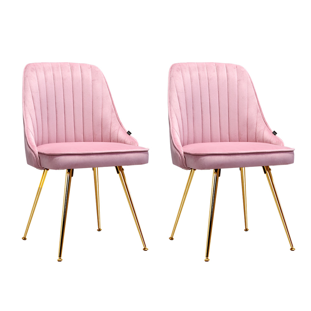 Marlook Dining Chairs Set of 2 Velvet Channel Tufted Pink