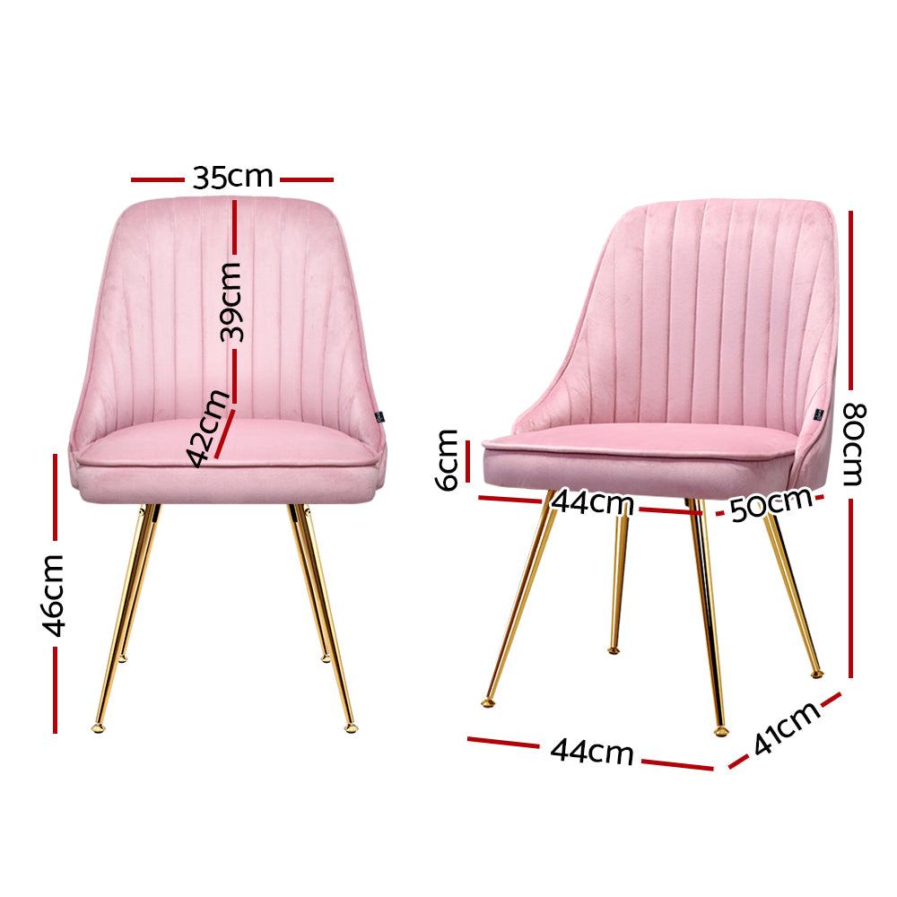 Marlook Dining Chairs Set of 2 Velvet Channel Tufted Pink