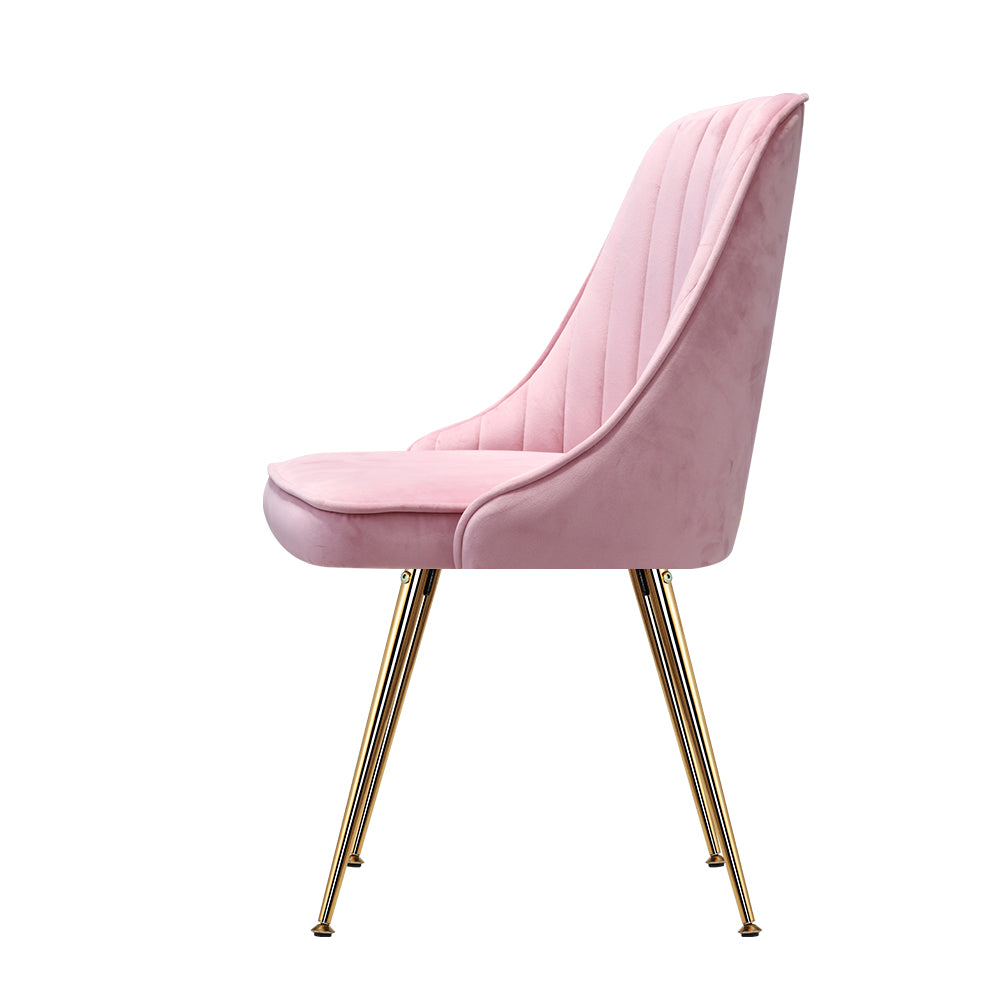 Marlook Dining Chairs Set of 2 Velvet Channel Tufted Pink