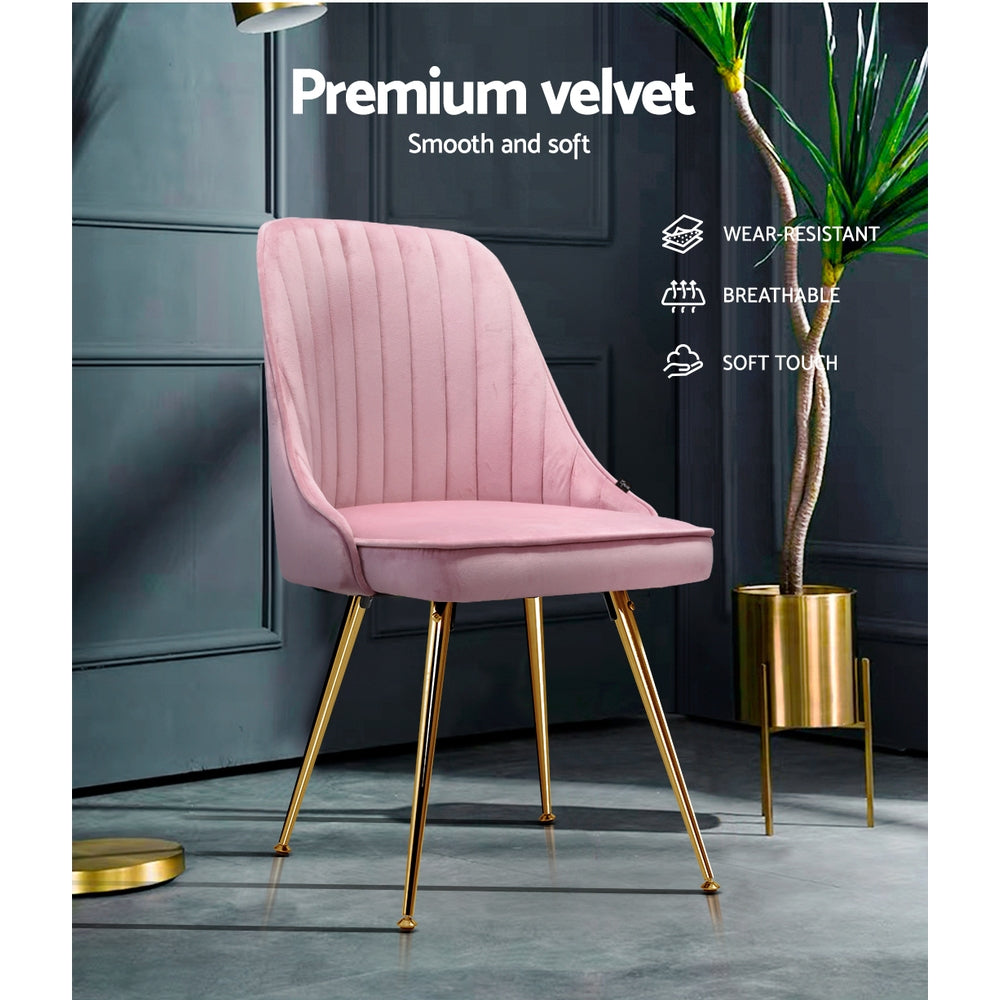 Marlook Dining Chairs Set of 2 Velvet Channel Tufted Pink