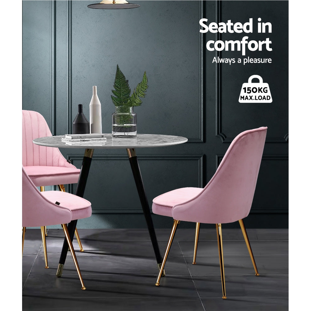 Marlook Dining Chairs Set of 2 Velvet Channel Tufted Pink