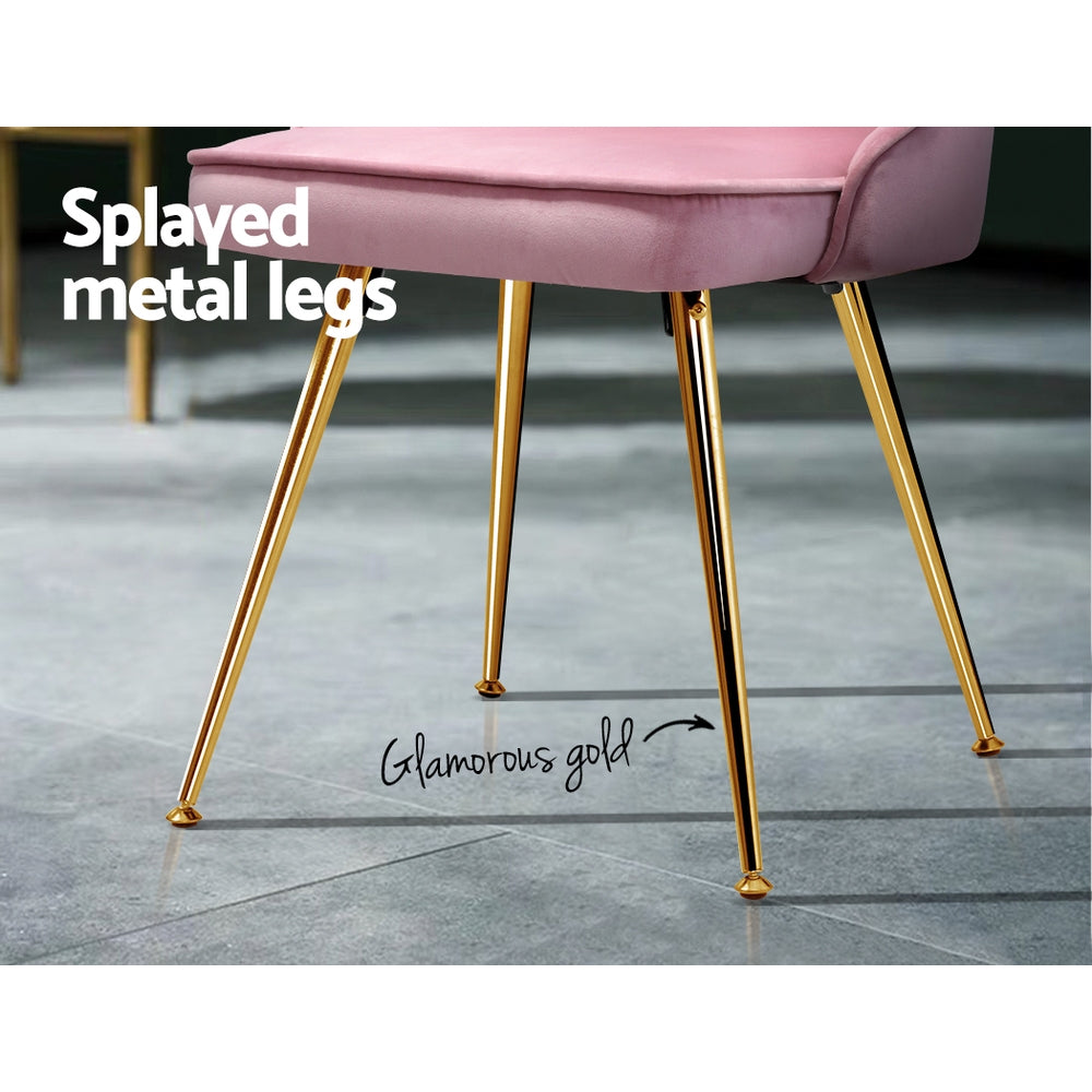 Marlook Dining Chairs Set of 2 Velvet Channel Tufted Pink