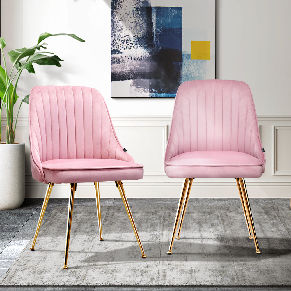 Marlook Dining Chairs Set of 2 Velvet Channel Tufted Pink