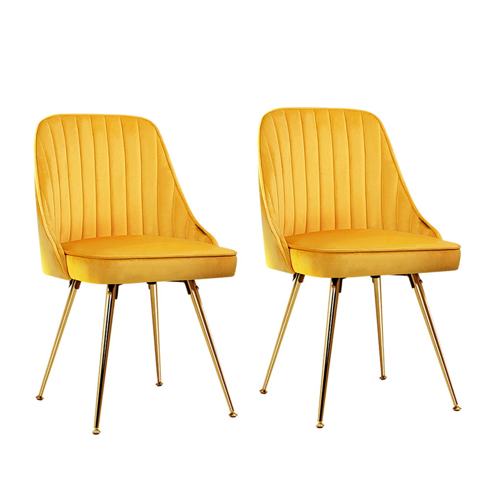 Marlook Dining Chairs Set of 2 Velvet Channel Tufted Yellow