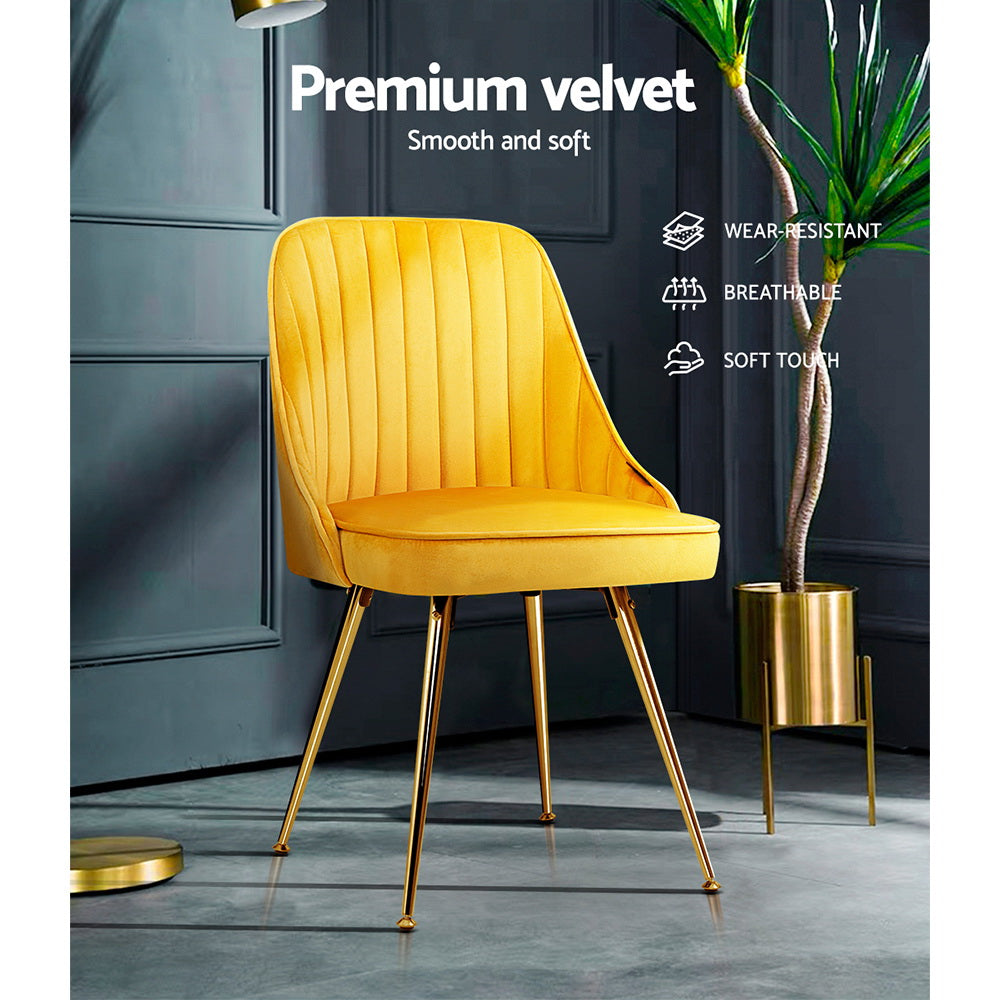 Marlook Dining Chairs Set of 2 Velvet Channel Tufted Yellow