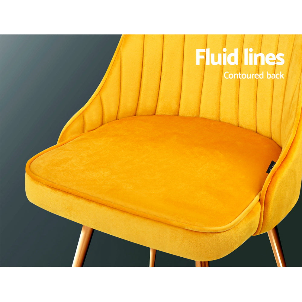 Marlook Dining Chairs Set of 2 Velvet Channel Tufted Yellow
