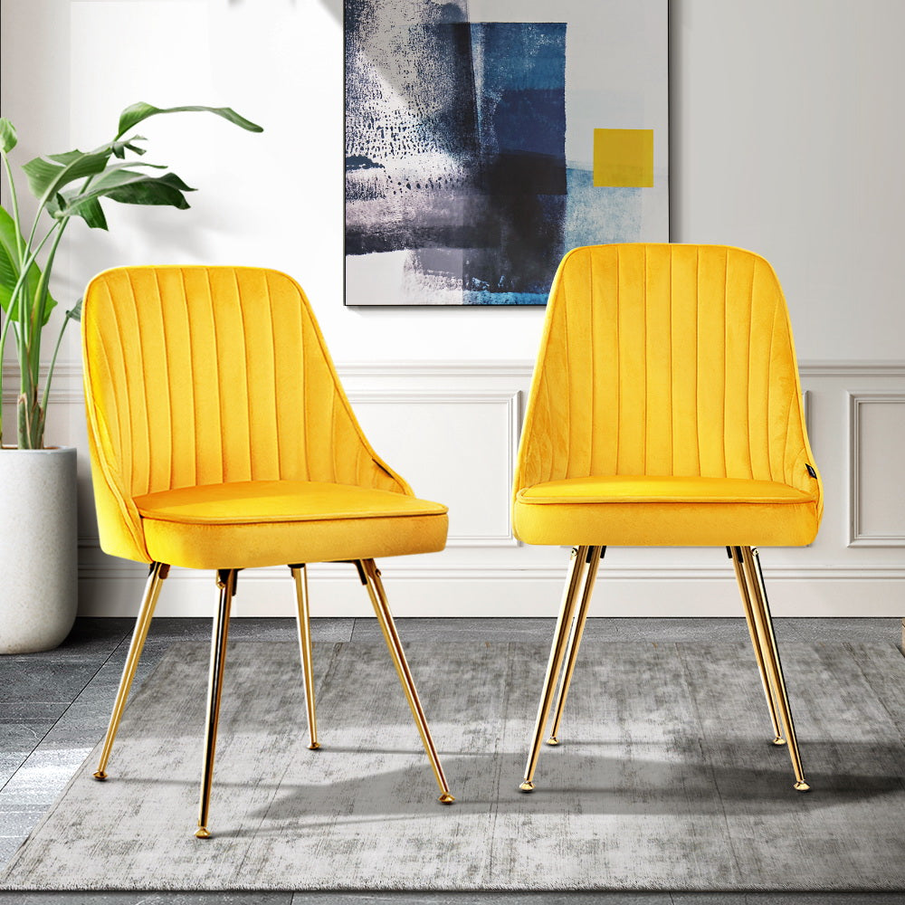 Marlook Dining Chairs Set of 2 Velvet Channel Tufted Yellow