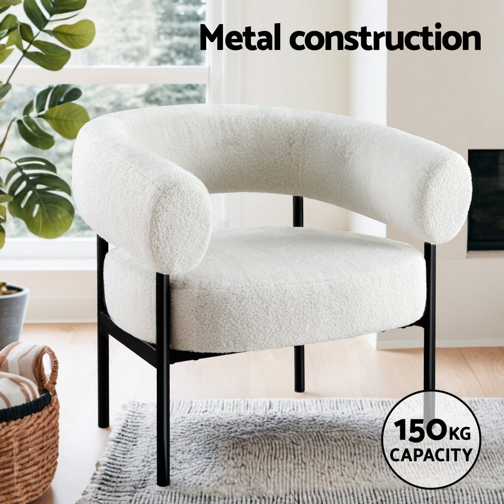 Marlook Armchair Accent Chair Curved Boucle White