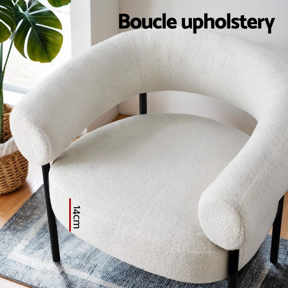 Marlook Armchair Accent Chair Curved Boucle White