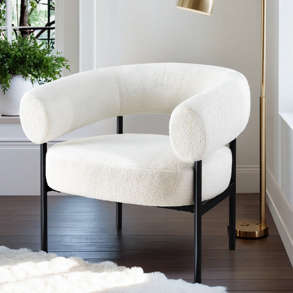 Marlook Armchair Accent Chair Curved Boucle White