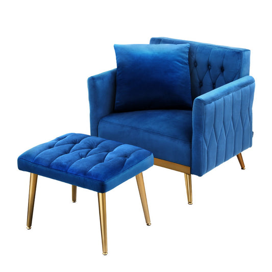 Marlook Armchair Ottoman Accent Chair Pillow Velvet Blue