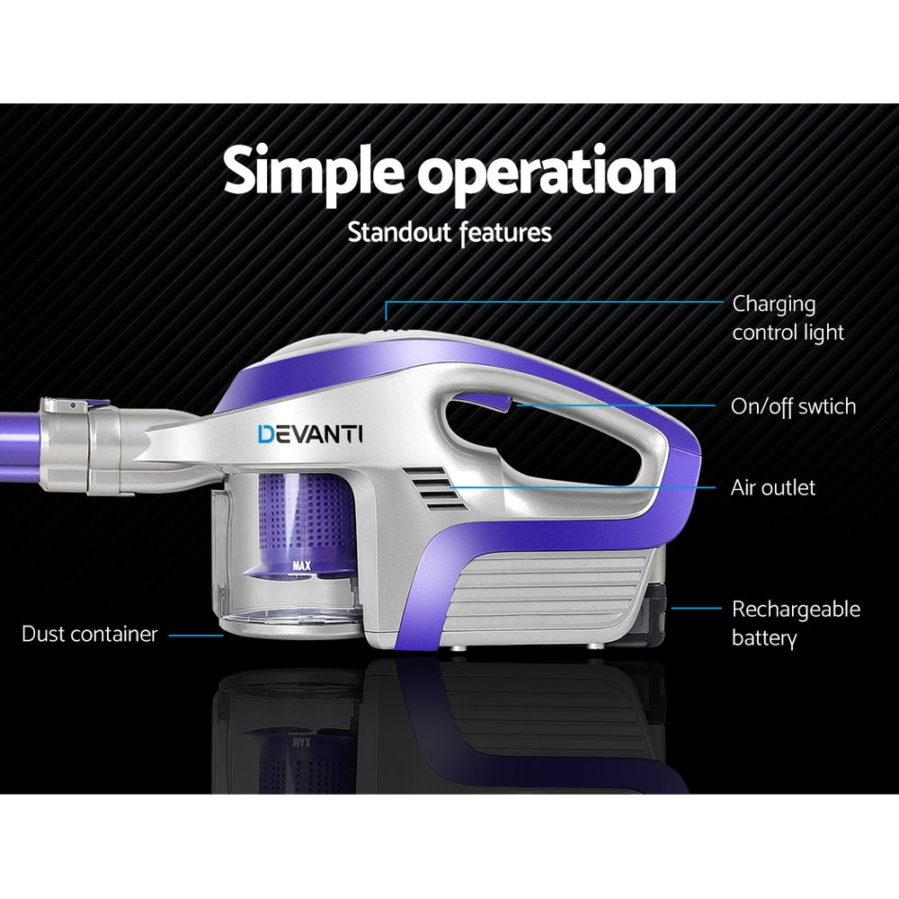 Marlook Stick Vacuum Cleaner Bagless Cordless 150W Purple