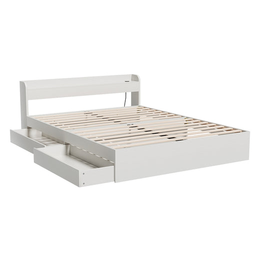 Marlook Bed Frame Queen Size Mattress Base wtih Charging Ports 2 Storage Drawers