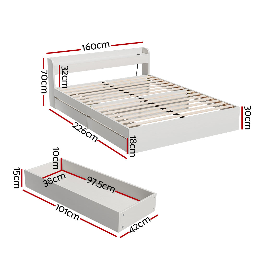 Marlook Bed Frame Queen Size Mattress Base wtih Charging Ports 2 Storage Drawers