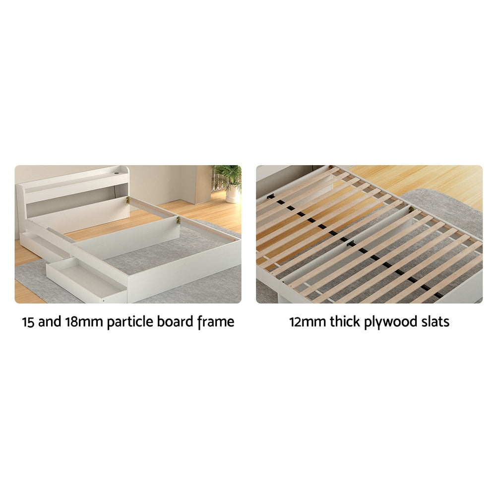 Marlook Bed Frame Queen Size Mattress Base wtih Charging Ports 2 Storage Drawers