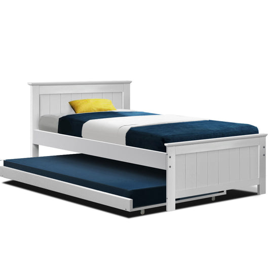 Marlook Bed Frame King Single Size Wooden Trundle Daybed White ELVIS