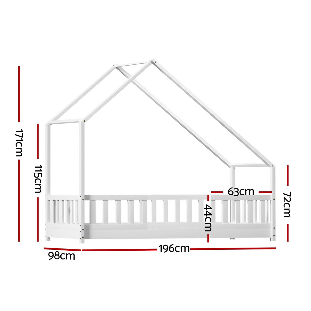 Marlook Bed Frame Wooden Kids House Single Frame White PAVO