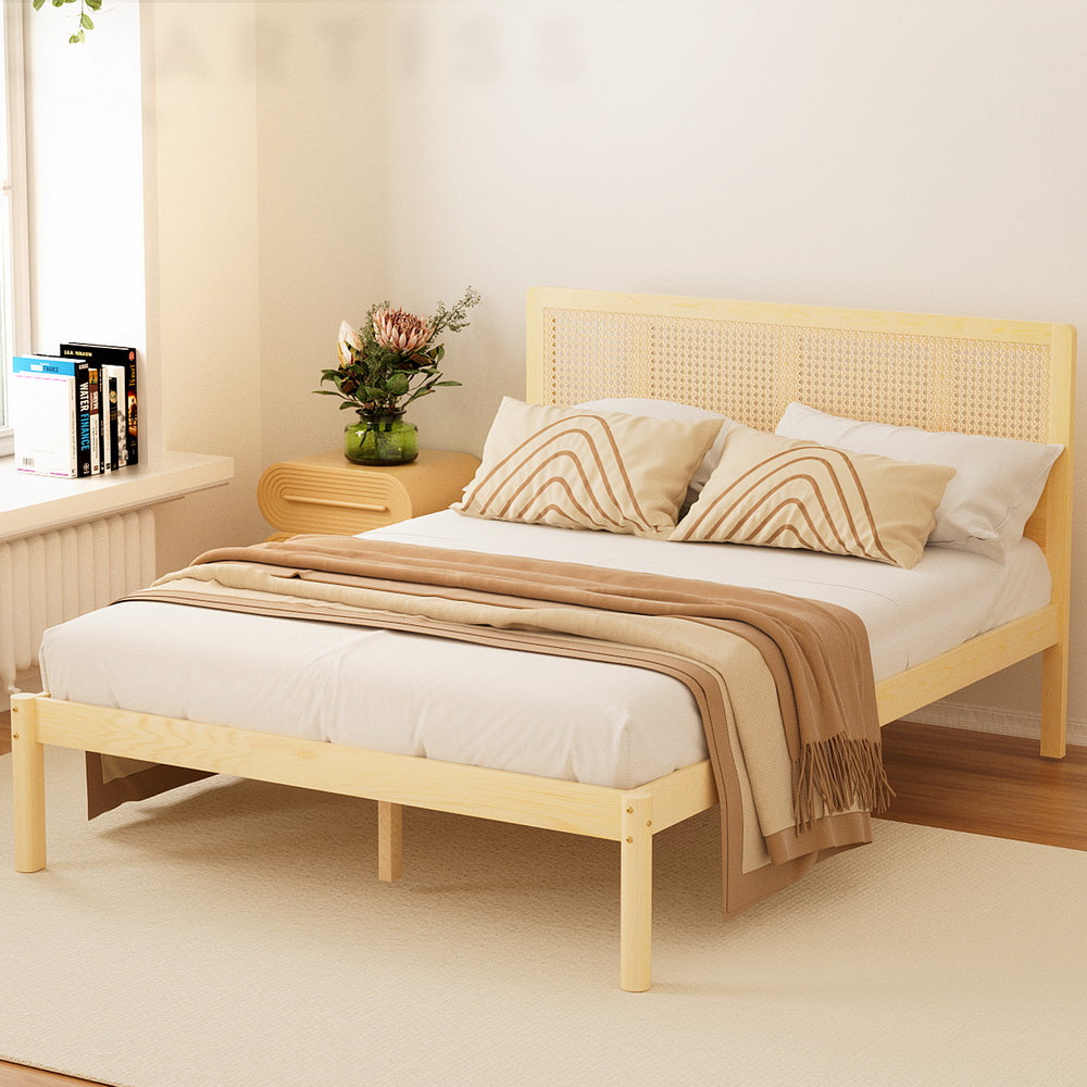 Marlook Bed Frame Double Size Rattan Wooden RITA