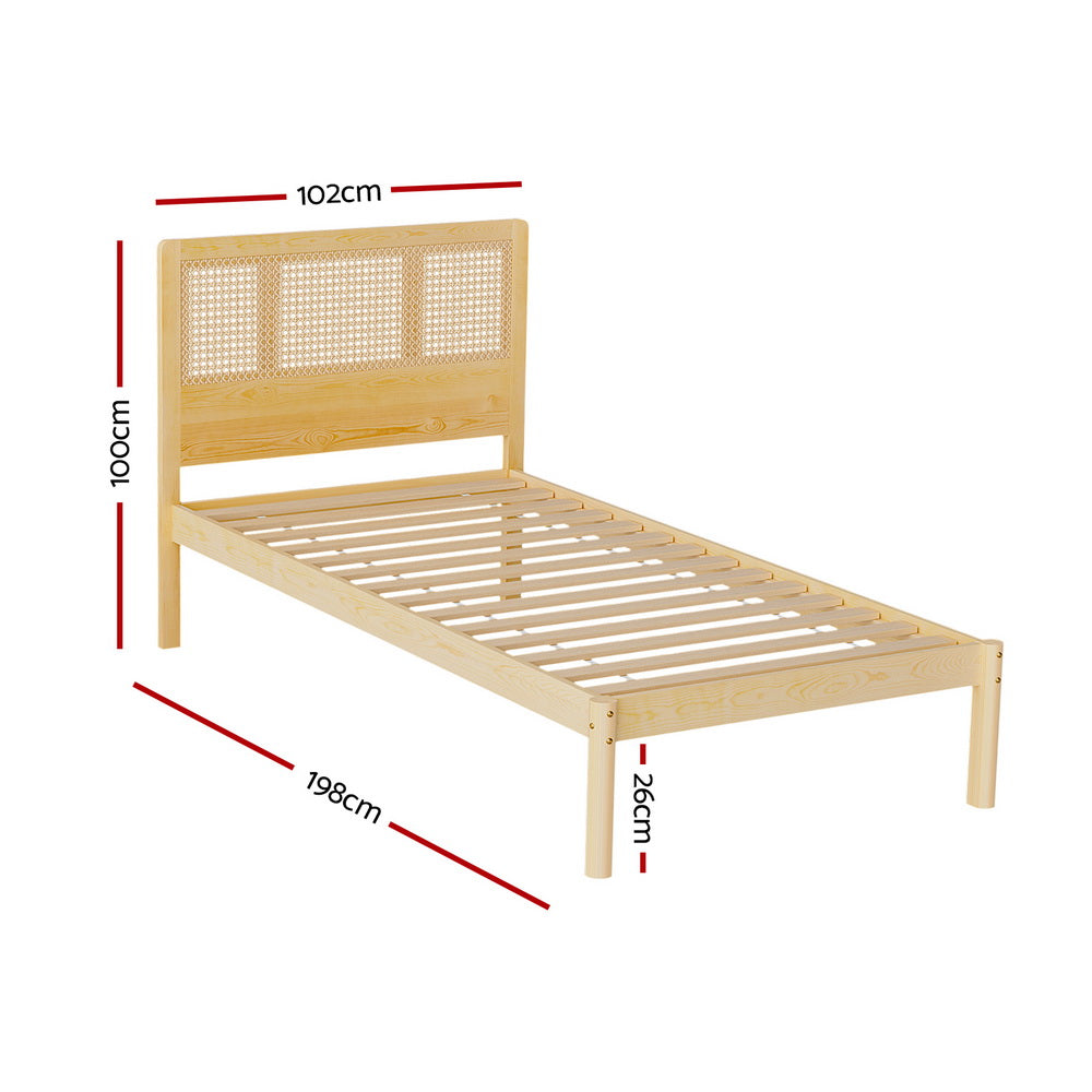 Marlook Bed Frame Single Size Rattan Wooden RITA