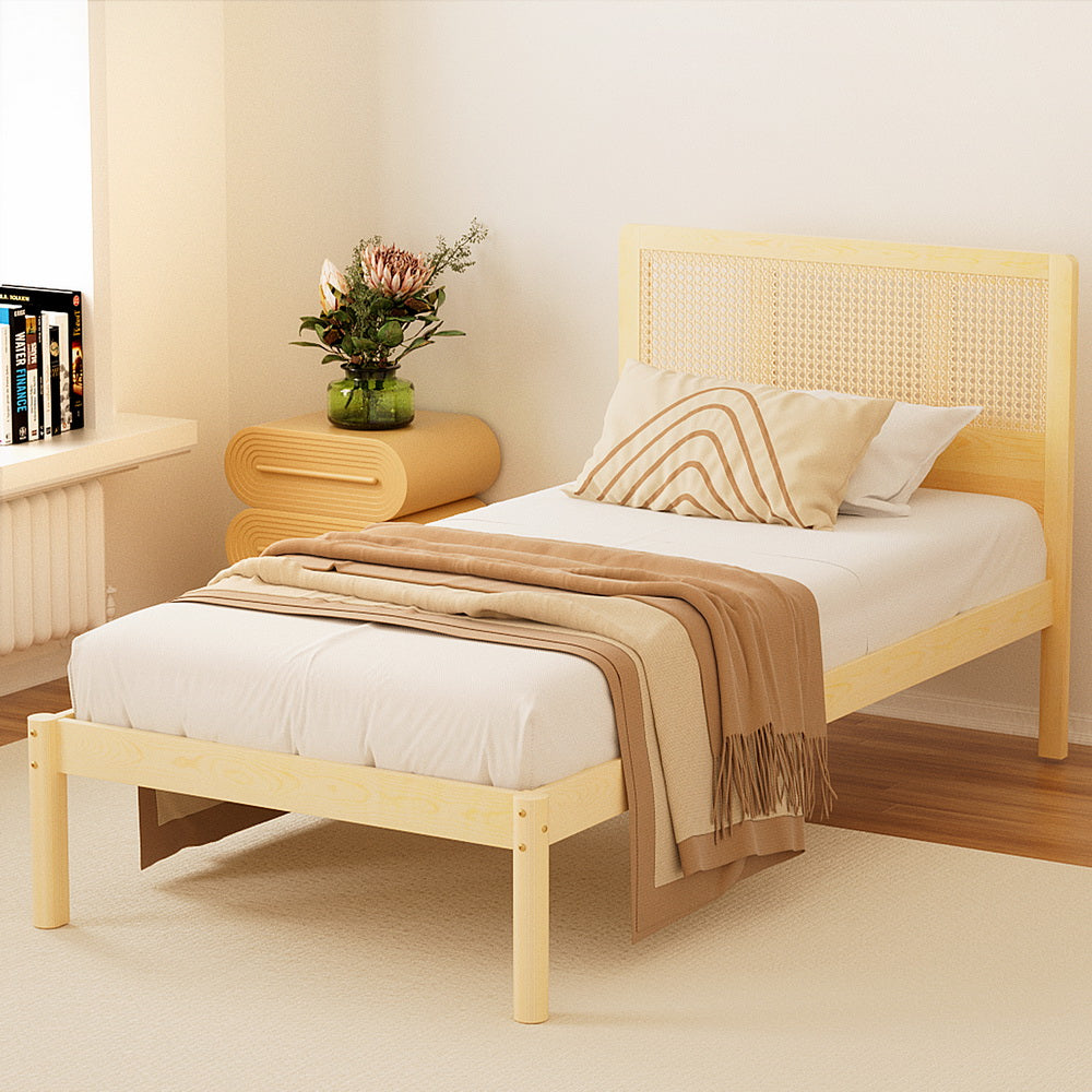 Marlook Bed Frame Single Size Rattan Wooden RITA
