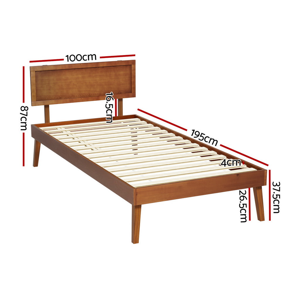 Marlook Bed Frame Single Size Wooden Bed Base Walnut SPLAY