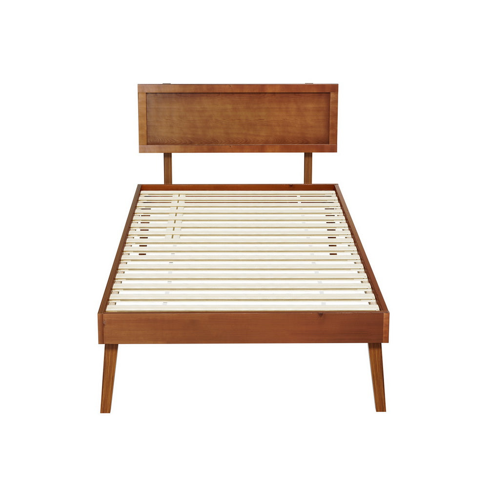 Marlook Bed Frame Single Size Wooden Bed Base Walnut SPLAY