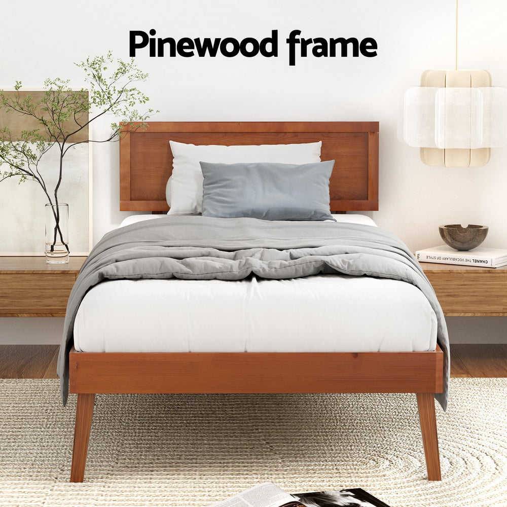 Marlook Bed Frame Single Size Wooden Bed Base Walnut SPLAY