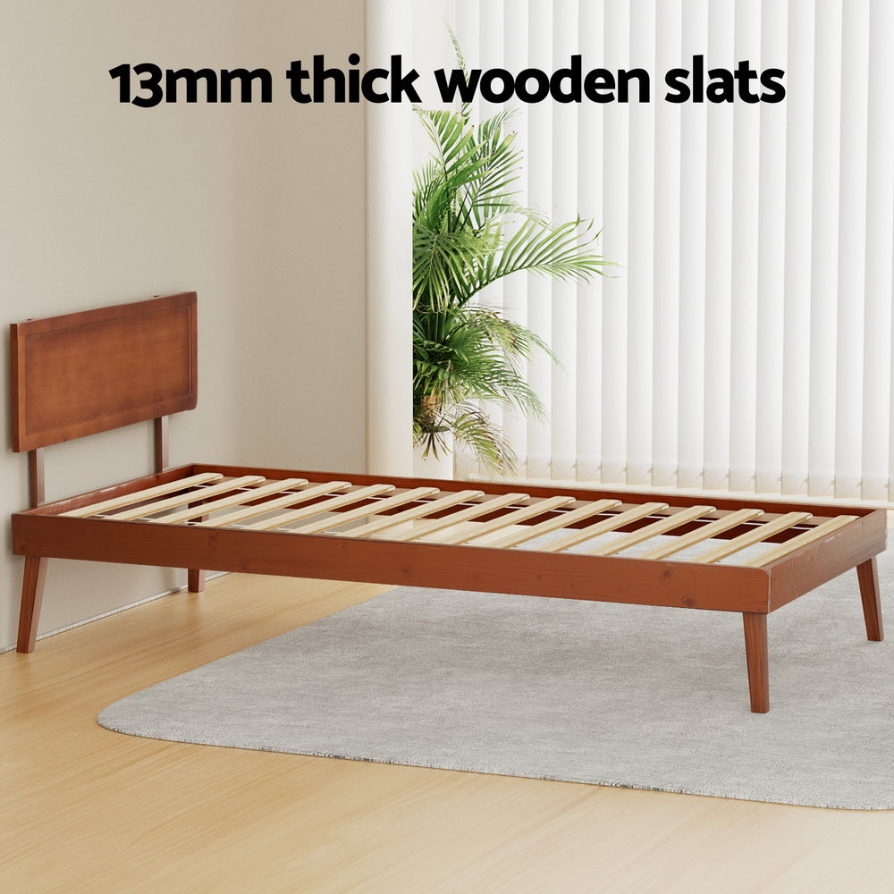 Marlook Bed Frame Single Size Wooden Bed Base Walnut SPLAY
