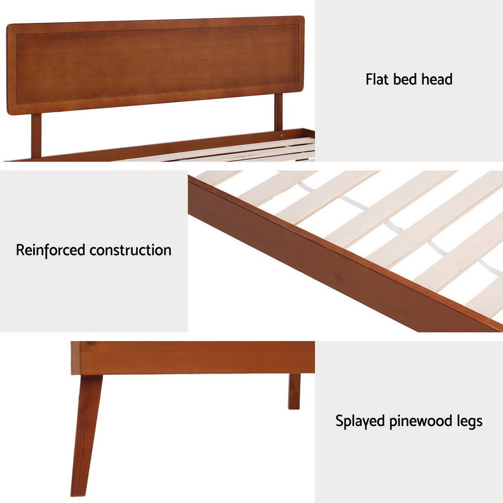 Marlook Bed Frame Single Size Wooden Bed Base Walnut SPLAY