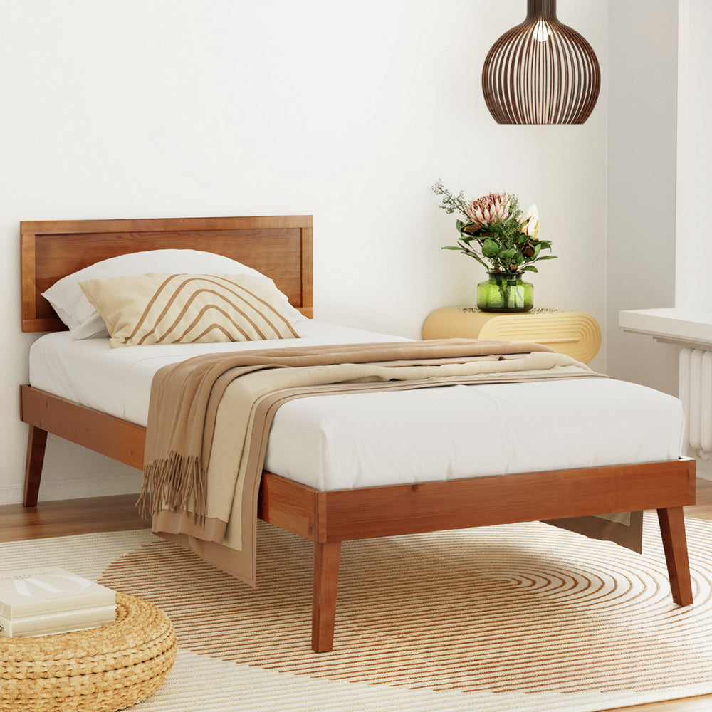 Marlook Bed Frame Single Size Wooden Bed Base Walnut SPLAY