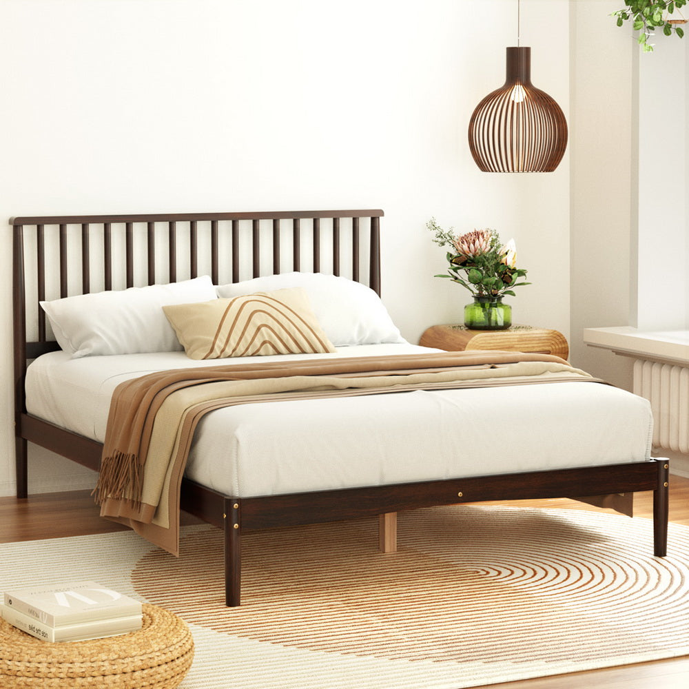 Marlook Bed Frame Double Size Wooden Base Mattress Platform Timber Walnut VISE