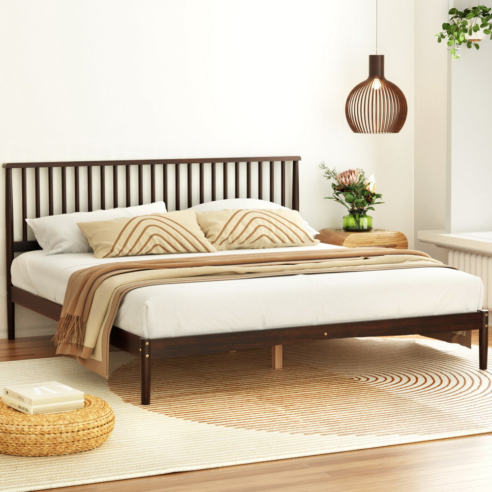 Marlook Bed Frame King Size Wooden Base Mattress Platform Timber Walnut VISE